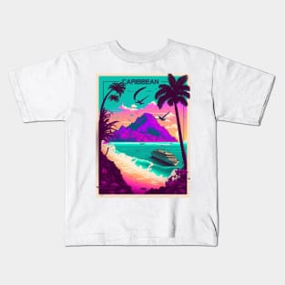 Caribbean Cruise Synthwave Travel Art Poster Kids T-Shirt